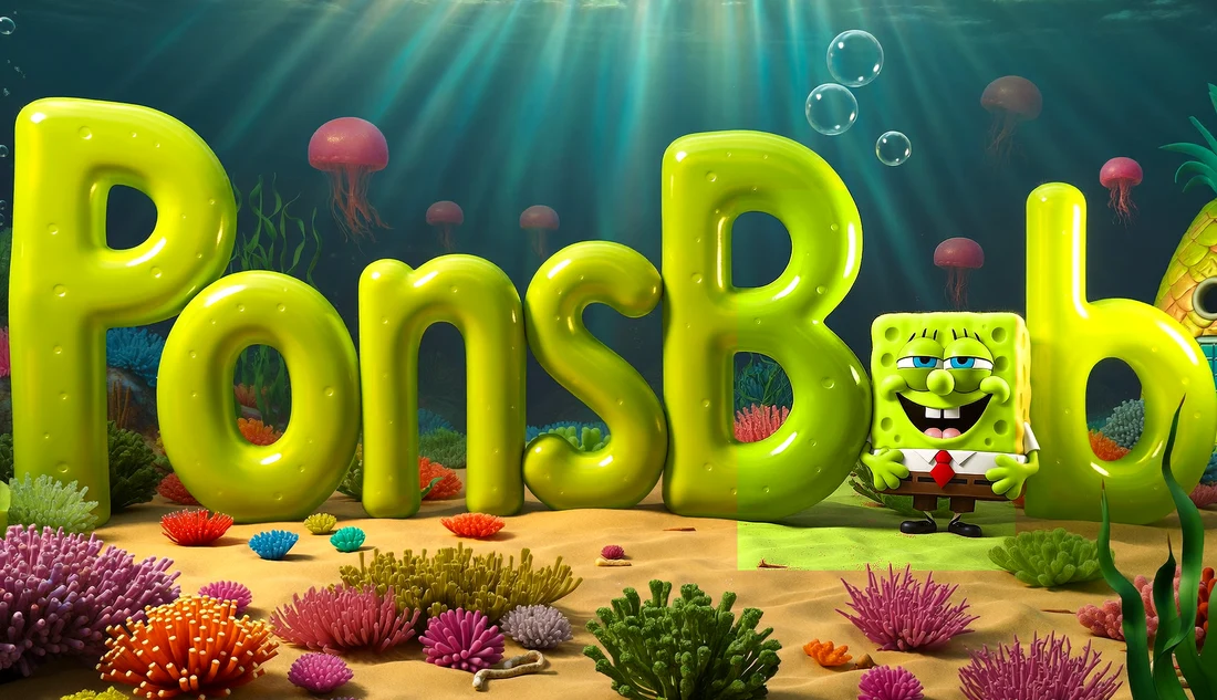 PonsBob in Bikini Bottom — lime sponge banner
